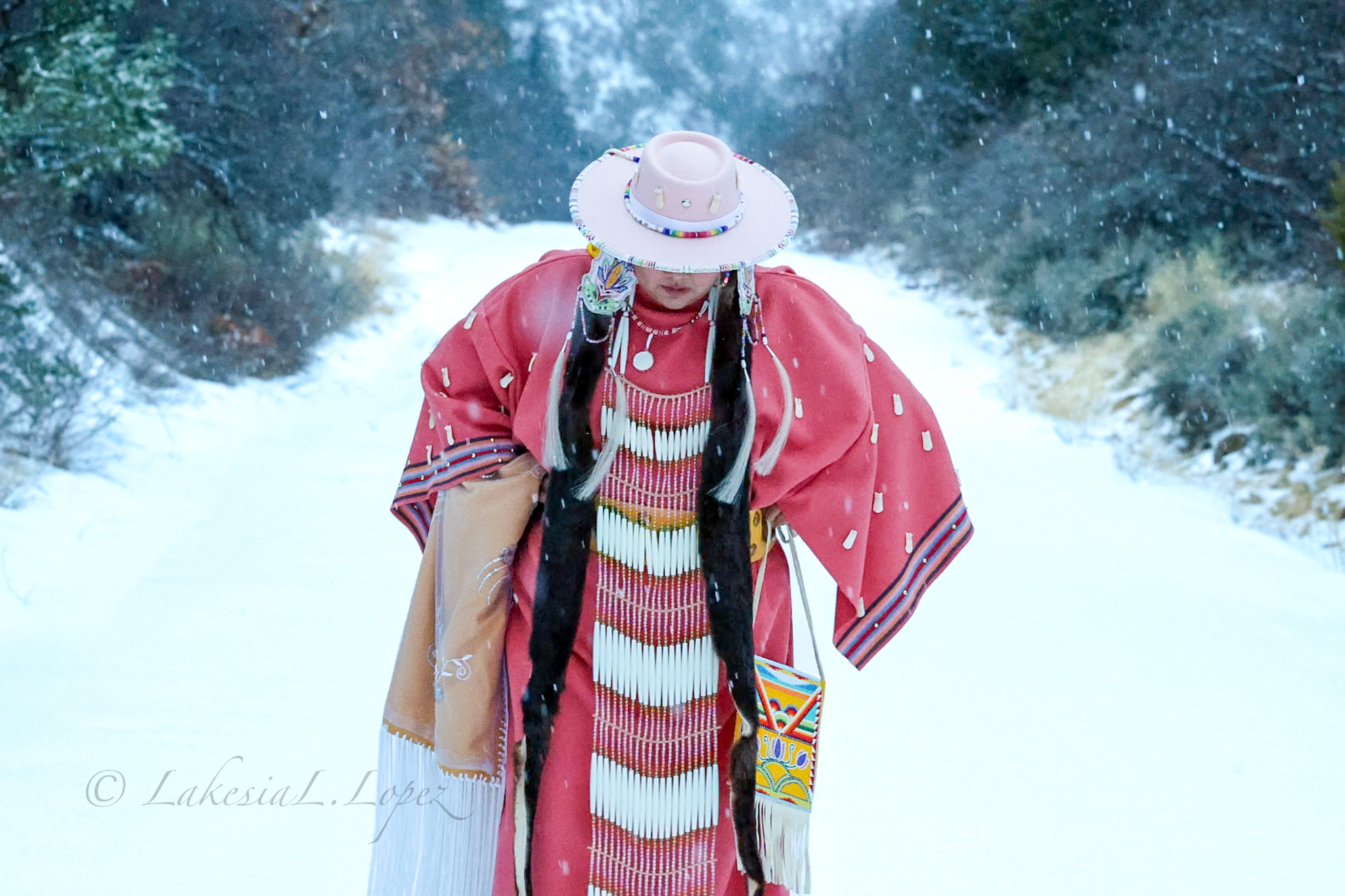 Cultural portrait in falling snow