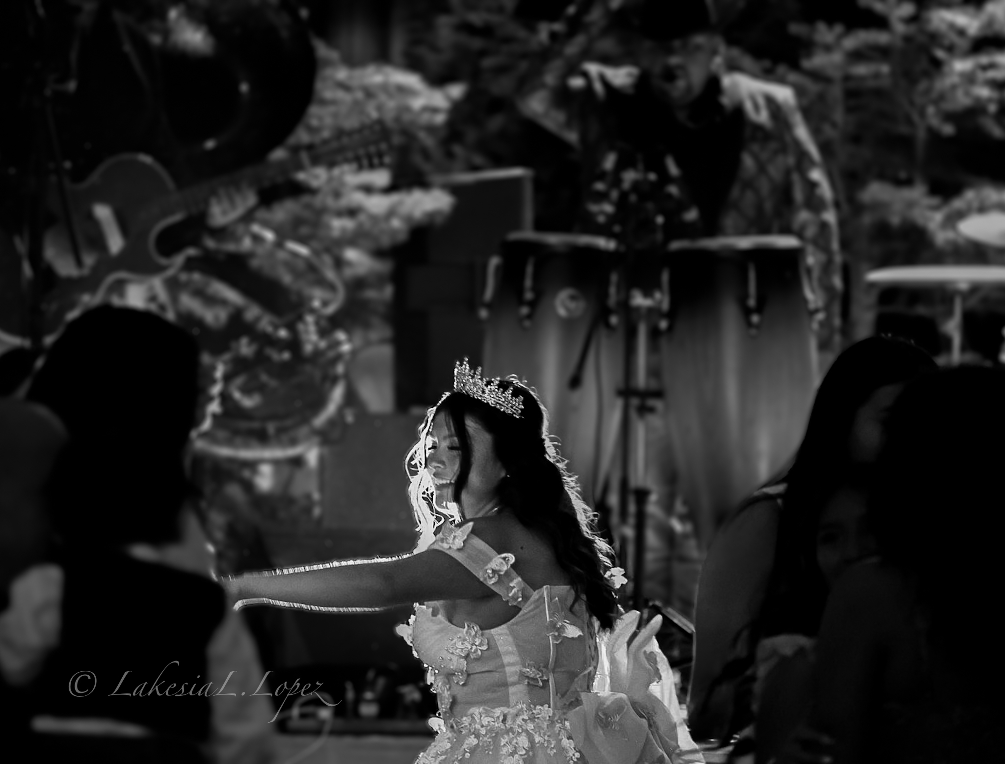 Black and white candid event photograph